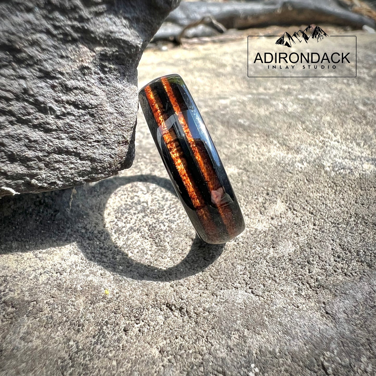 6mm KOA WOOD DOUBLE CHANNEL RING - BLACK TUNGSTEN CARBIDE BAND - Premium Custom Jewelry from Adirondack Inlay Studio LLC - Just $124! Shop now at Adirondack Inlay Studio LLC