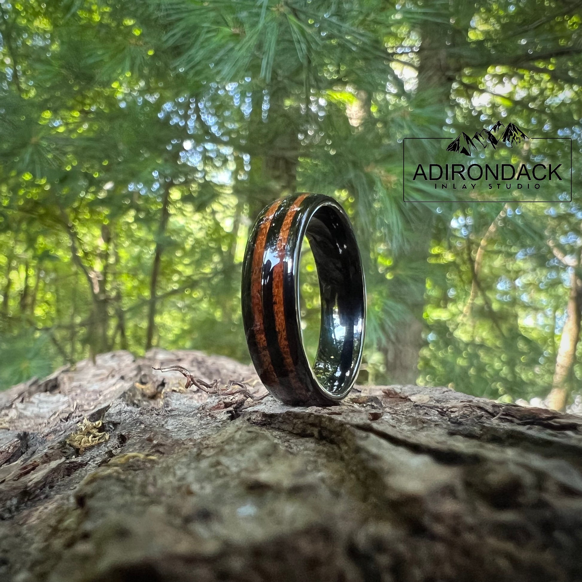 6mm KOA WOOD DOUBLE CHANNEL RING - BLACK TUNGSTEN CARBIDE BAND - Premium Custom Jewelry from Adirondack Inlay Studio LLC - Just $124! Shop now at Adirondack Inlay Studio LLC