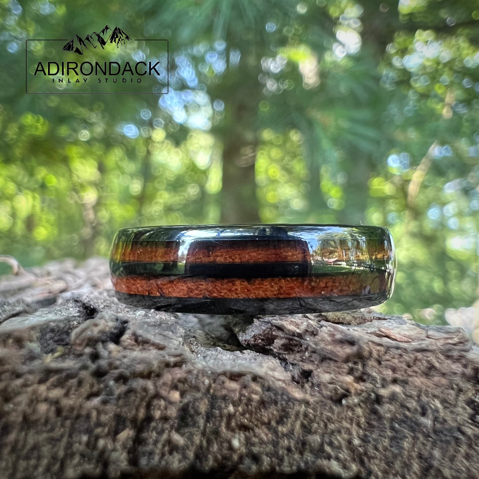 6mm KOA WOOD DOUBLE CHANNEL RING - BLACK TUNGSTEN CARBIDE BAND - Premium Custom Jewelry from Adirondack Inlay Studio LLC - Just $124! Shop now at Adirondack Inlay Studio LLC