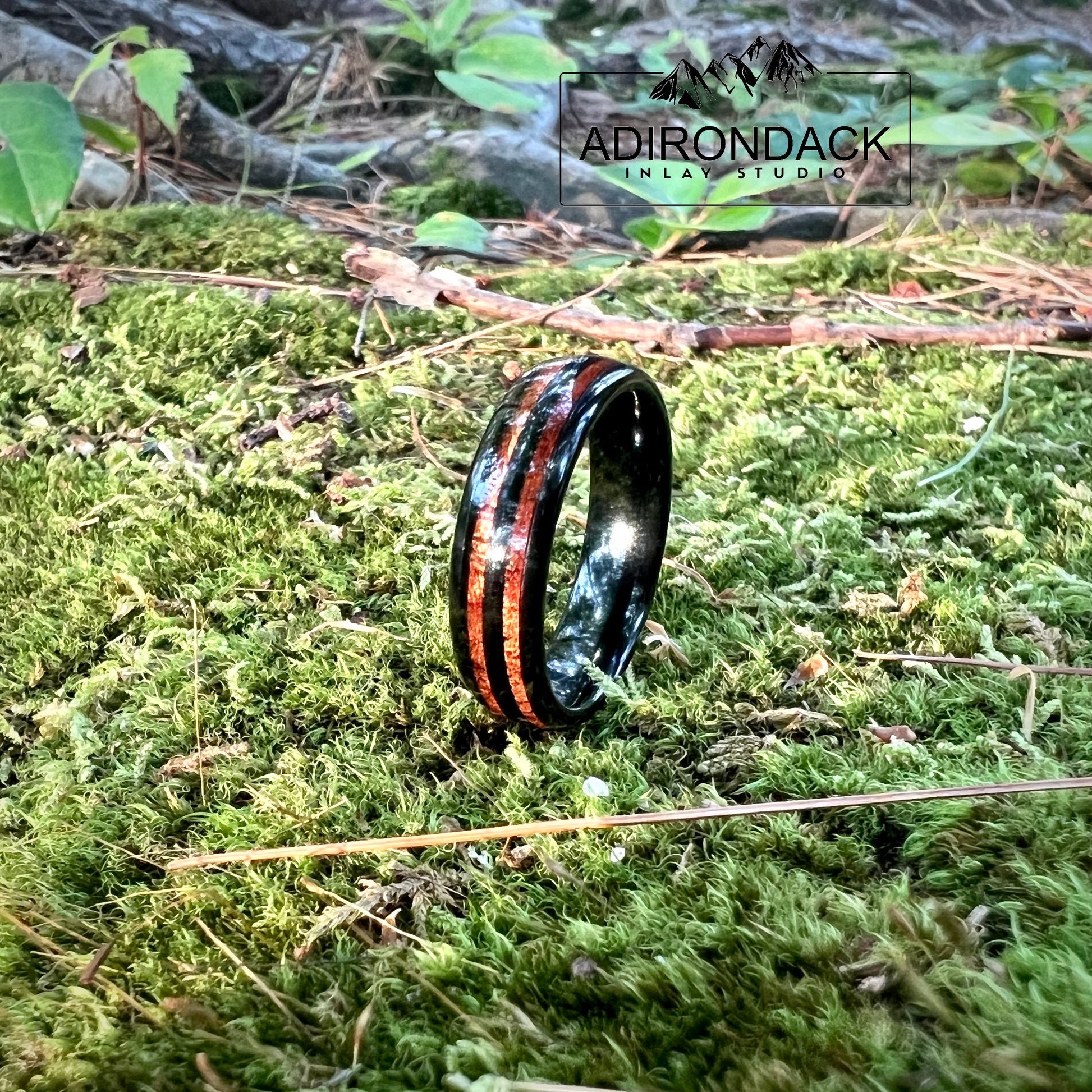 6mm KOA WOOD DOUBLE CHANNEL RING - BLACK TUNGSTEN CARBIDE BAND - Premium Custom Jewelry from Adirondack Inlay Studio LLC - Just $124! Shop now at Adirondack Inlay Studio LLC