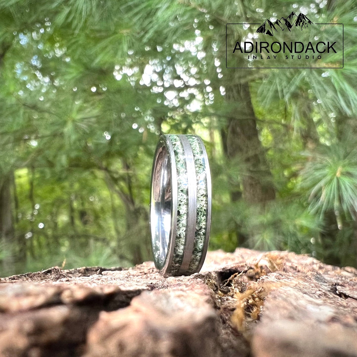 6mm Double Channel Tungsten Band, Moss Agate Band, Moss Agate ring, Agate Ring, Gemstone Inlay ring, Agate band, Mens Ring, Womans Ring, Wedding Band - Premium Custom Jewelry from Adirondack Inlay Studio LLC - Just $124! Shop now at Adirondack Inlay Studio LLC