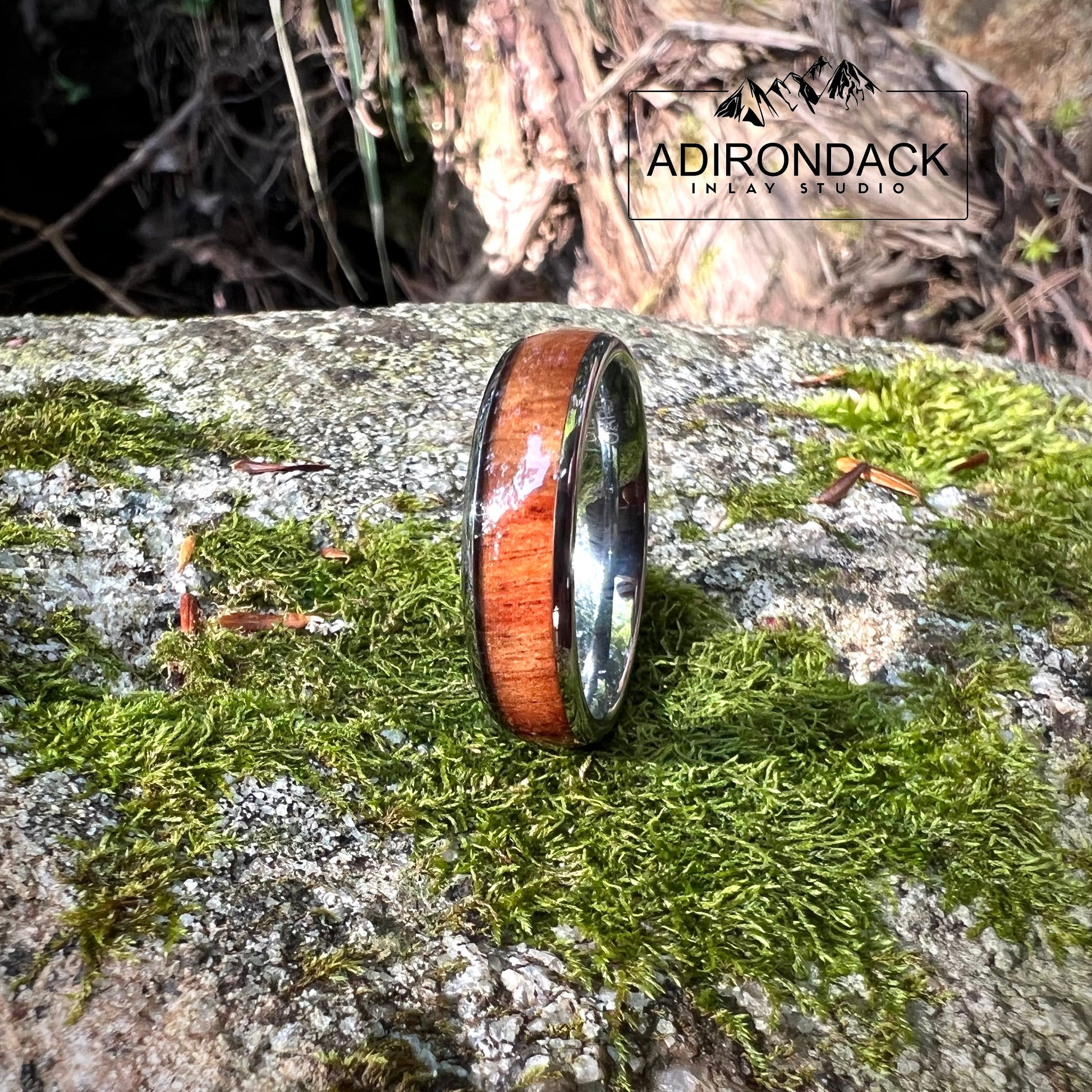 6mm Rounded Tungsten Band, Koa Wood ring, Wood Inlay ring, wood band, nature inspired ring, Mens Wood Ring, Womans Wood Ring, Alternative Wedding Band - Premium Custom Jewelry from Adirondack Inlay Studio LLC - Just $116! Shop now at Adirondack Inlay Studio LLC