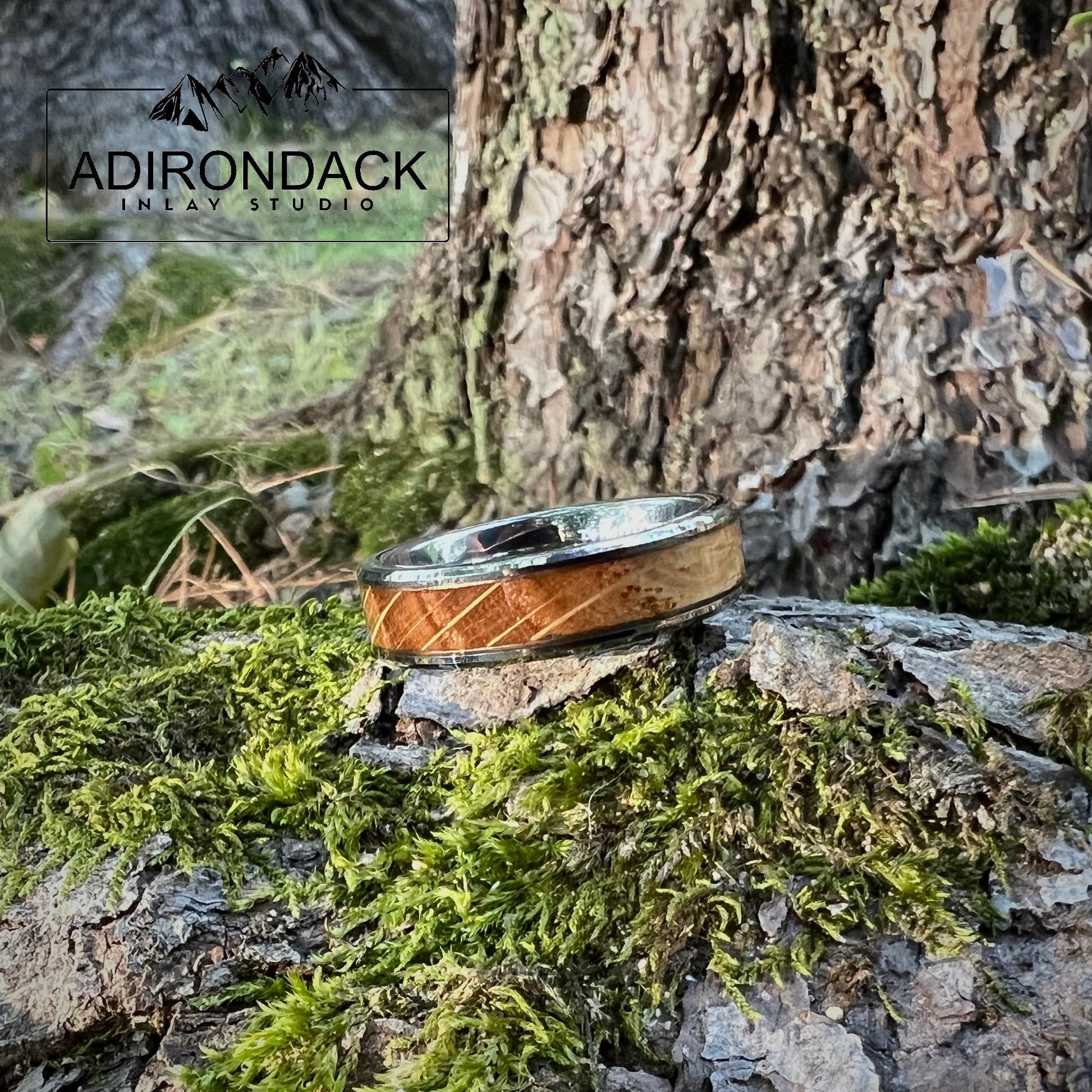 6mm Tungsten Carbide Band, Whisky Wood Band, Whisky Barrel ring, Whisky Ring, Wood Inlay ring, wood band, Mens wood ring, Womans wood Ring, Alternative Wedding Ring - Premium Custom Jewelry from Adirondack Inlay Studio LLC - Just $119! Shop now at Adirondack Inlay Studio LLC