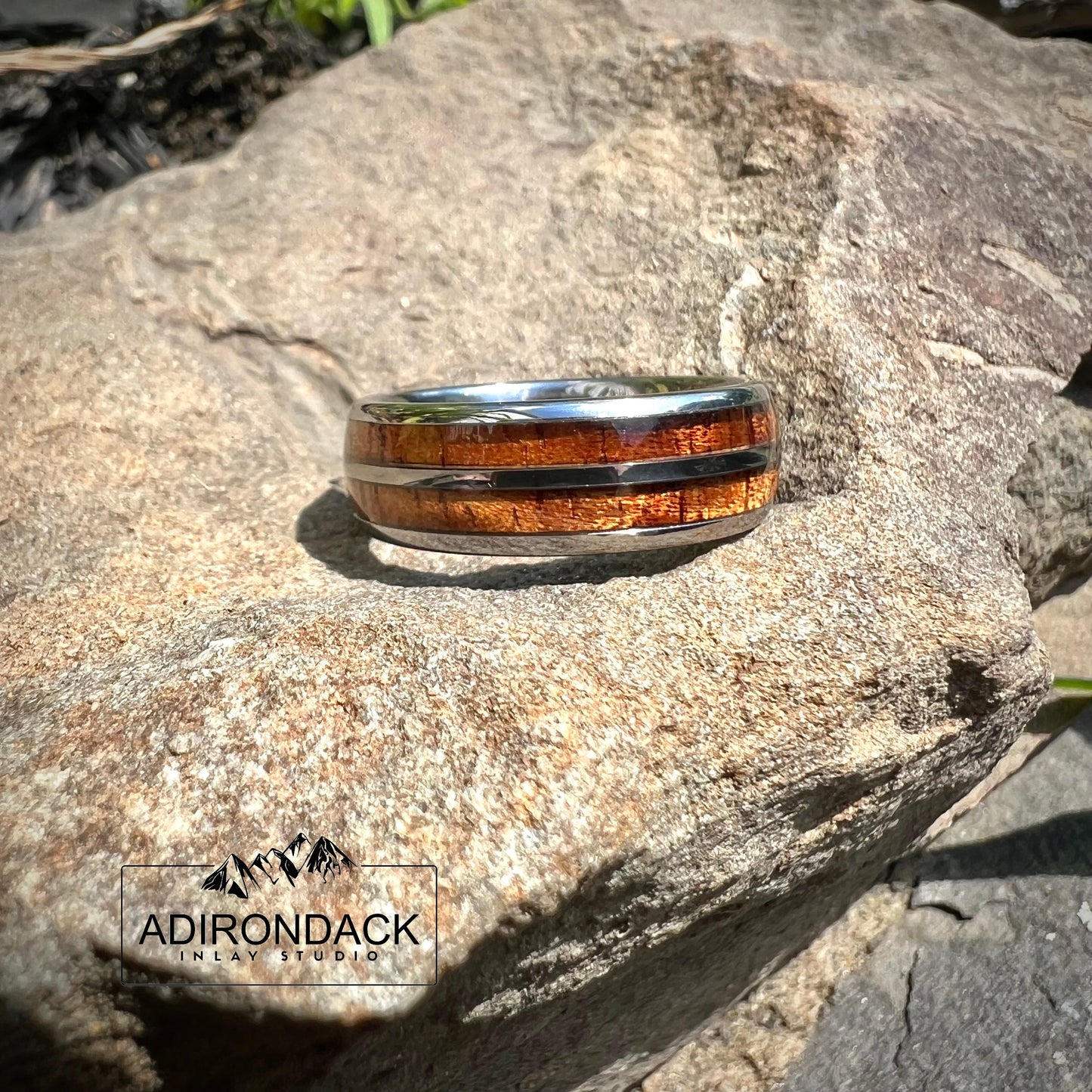 8mm Double Channel Tungsten Band, Koa Wood ring, Wood Inlay ring, Wood Band, Nature Inspired Ring, Wood Mens ring, Wood Womans Ring, Wood Wedding Band - Premium Custom Jewelry from Adirondack Inlay Studio LLC - Just $119! Shop now at Adirondack Inlay Studio LLC