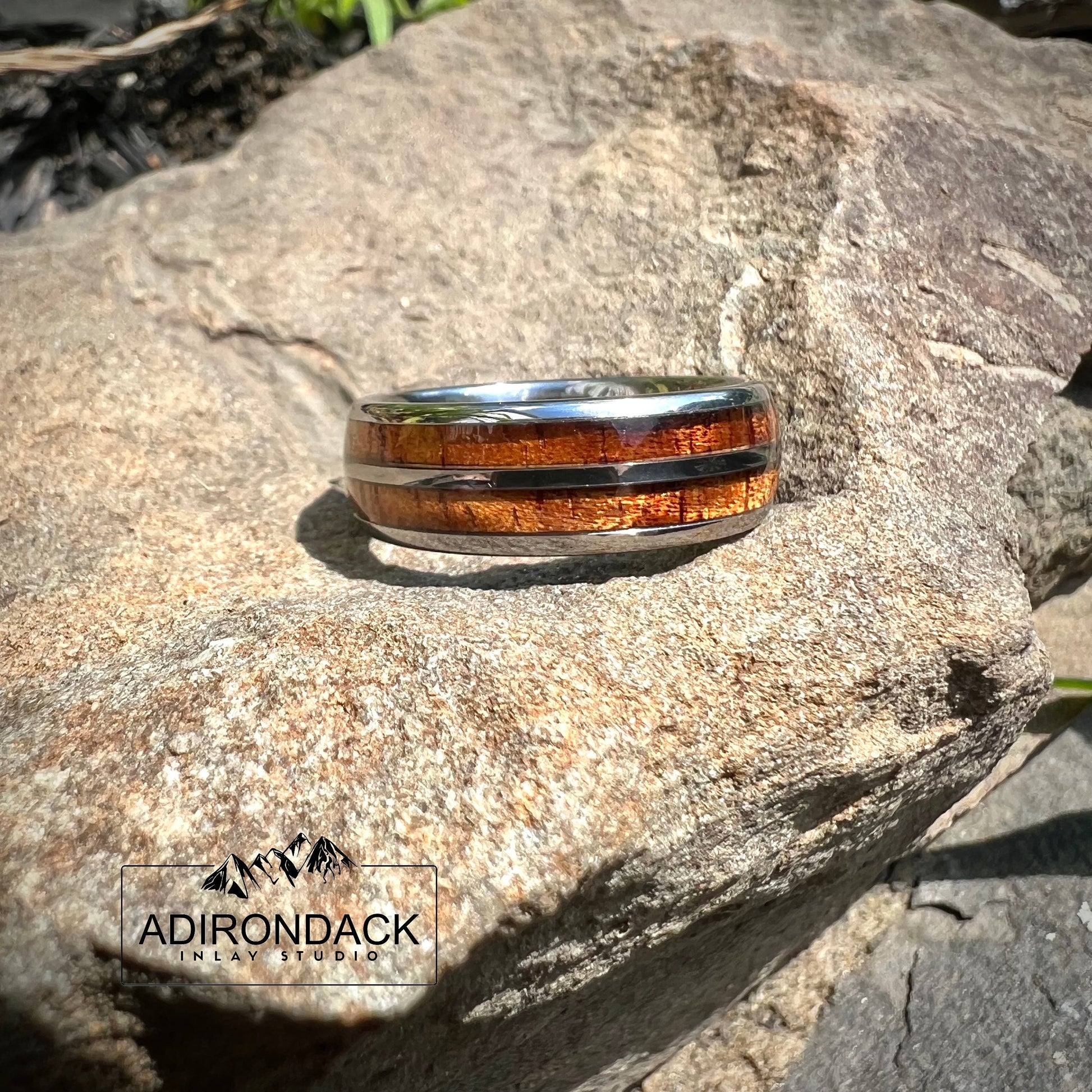 8mm Double Channel Tungsten Band, Koa Wood ring, Wood Inlay ring, Wood Band, Nature Inspired Ring, Wood Mens ring, Wood Womans Ring, Wood Wedding Band - Premium Custom Jewelry from Adirondack Inlay Studio LLC - Just $119! Shop now at Adirondack Inlay Studio LLC