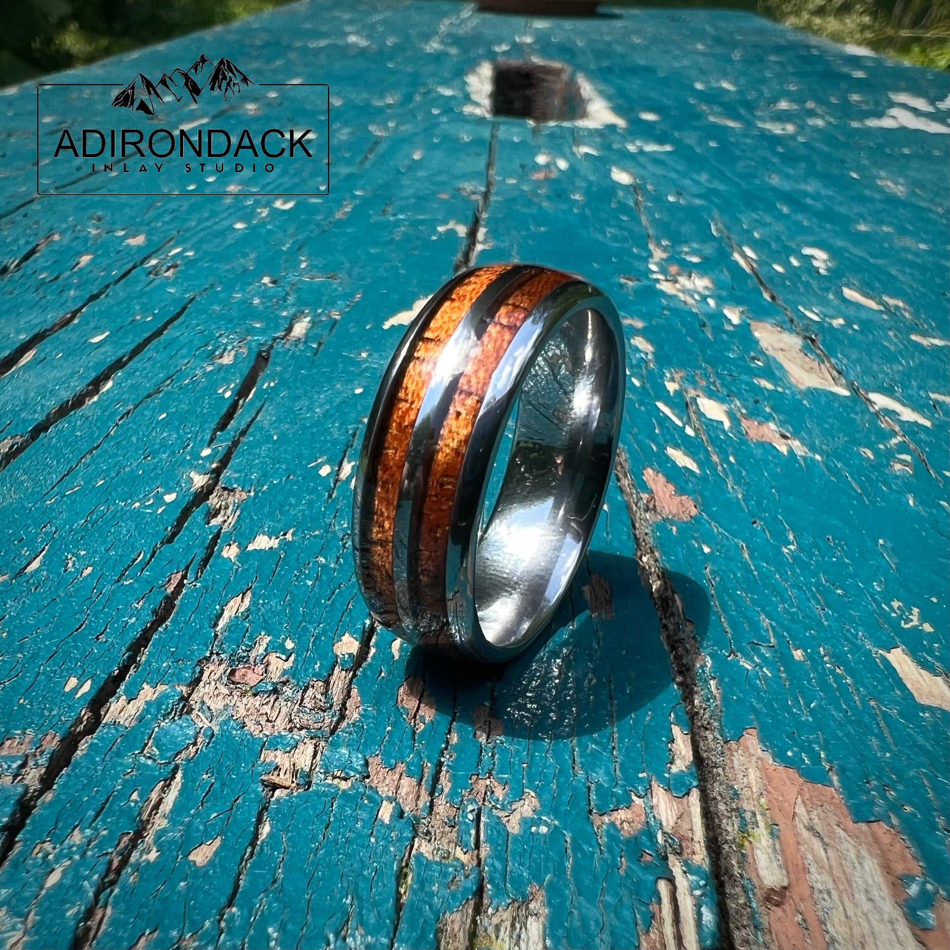 8mm Double Channel Tungsten Band, Koa Wood ring, Wood Inlay ring, Wood Band, Nature Inspired Ring, Wood Mens ring, Wood Womans Ring, Wood Wedding Band - Premium Custom Jewelry from Adirondack Inlay Studio LLC - Just $119! Shop now at Adirondack Inlay Studio LLC