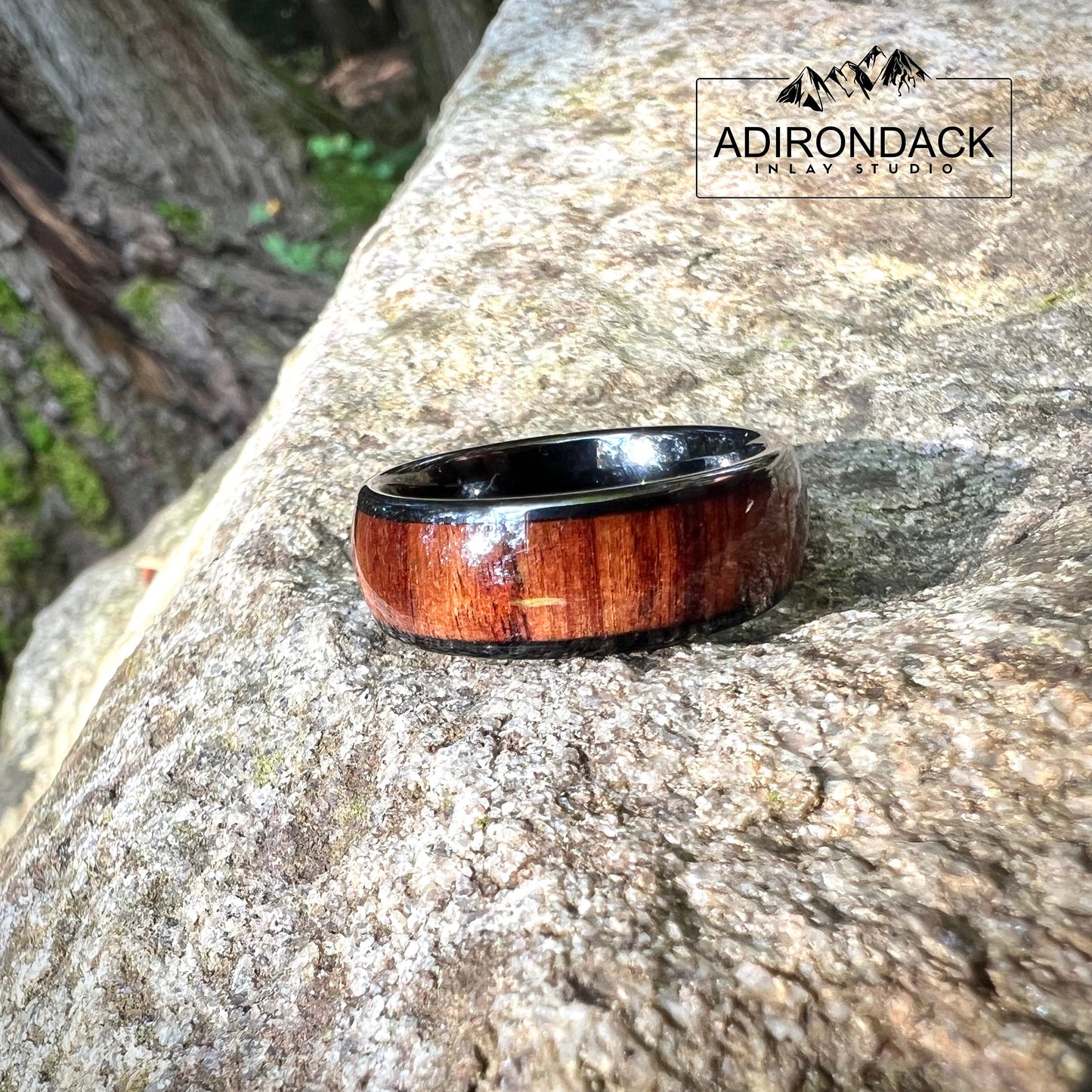 8mm Rounded Black Tungsten Band, Koa Wood ring, Wood Inlay ring, wood band, nature inspired ring, Mens wood ring, Womans wood Ring, Alternative Wedding Ring - Premium Custom Jewelry from Adirondack Inlay Studio LLC - Just $119! Shop now at Adirondack Inlay Studio LLC