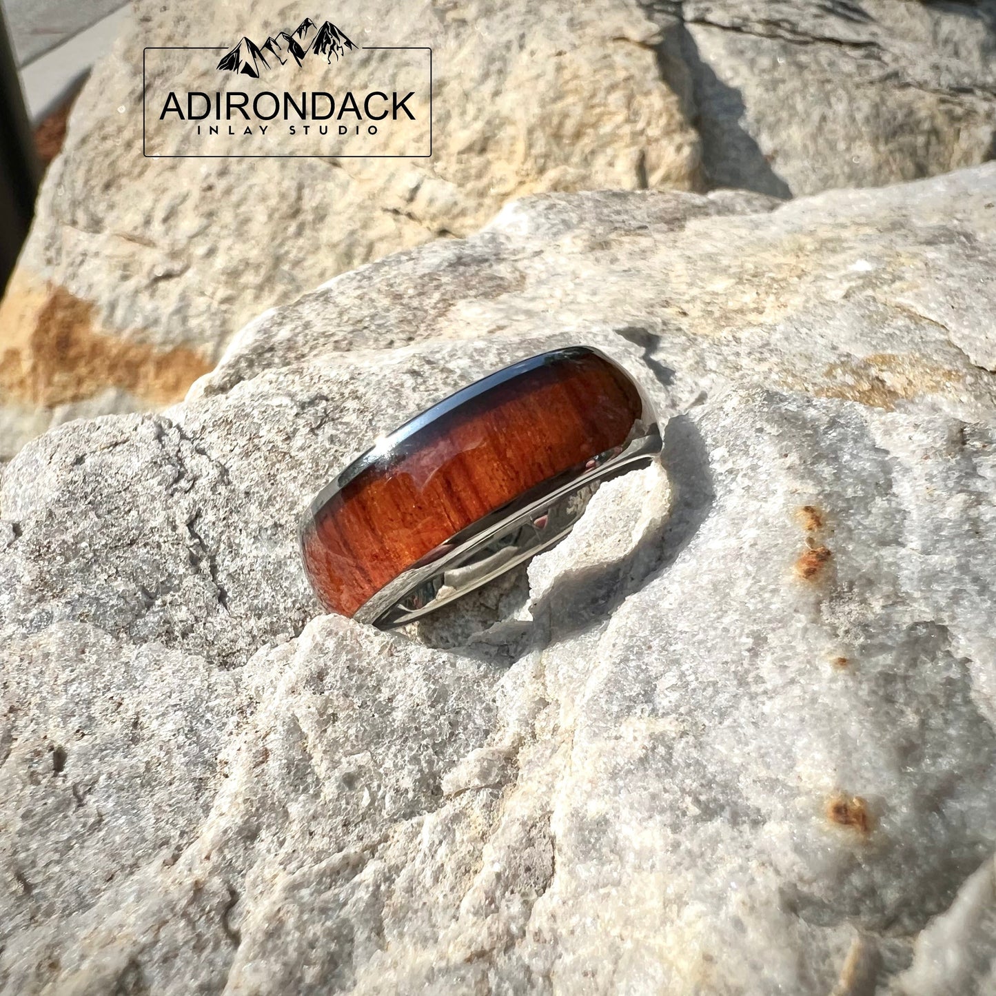 8mm Rounded Tungsten Band, Koa Wood ring, Wood Inlay ring, wood band, nature inspired ring, Mens wood ring, Womans wood Ring, Wood Wedding Band - Premium Custom Jewelry from Adirondack Inlay Studio LLC - Just $116! Shop now at Adirondack Inlay Studio LLC