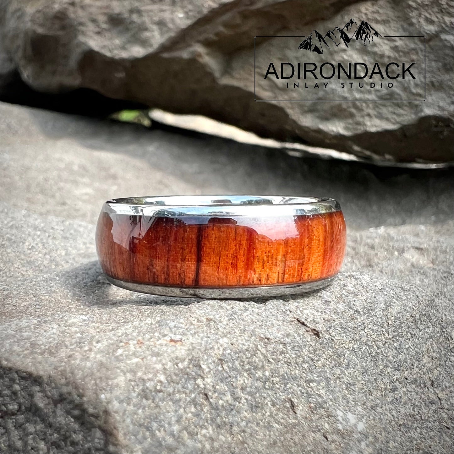 8mm Rounded Tungsten Band, Koa Wood ring, Wood Inlay ring, wood band, nature inspired ring, Mens wood ring, Womans wood Ring, Wood Wedding Band - Premium Custom Jewelry from Adirondack Inlay Studio LLC - Just $116! Shop now at Adirondack Inlay Studio LLC