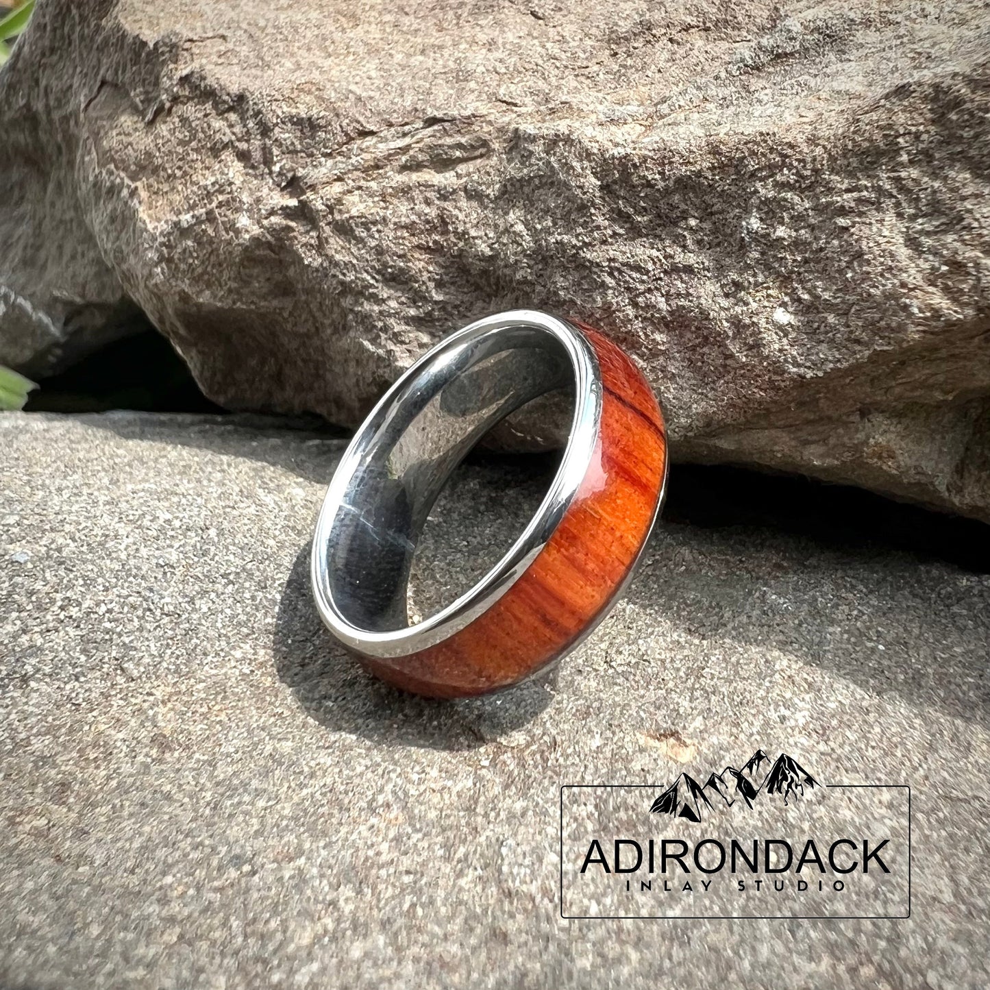 8mm Rounded Tungsten Band, Koa Wood ring, Wood Inlay ring, wood band, nature inspired ring, Mens wood ring, Womans wood Ring, Wood Wedding Band - Premium Custom Jewelry from Adirondack Inlay Studio LLC - Just $116! Shop now at Adirondack Inlay Studio LLC