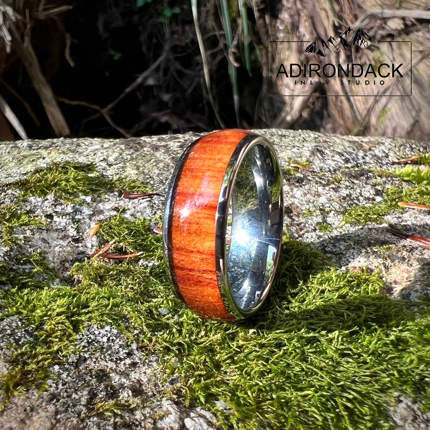 8mm Rounded Tungsten Band, Koa Wood ring, Wood Inlay ring, wood band, nature inspired ring, Mens wood ring, Womans wood Ring, Wood Wedding Band - Premium Custom Jewelry from Adirondack Inlay Studio LLC - Just $116! Shop now at Adirondack Inlay Studio LLC