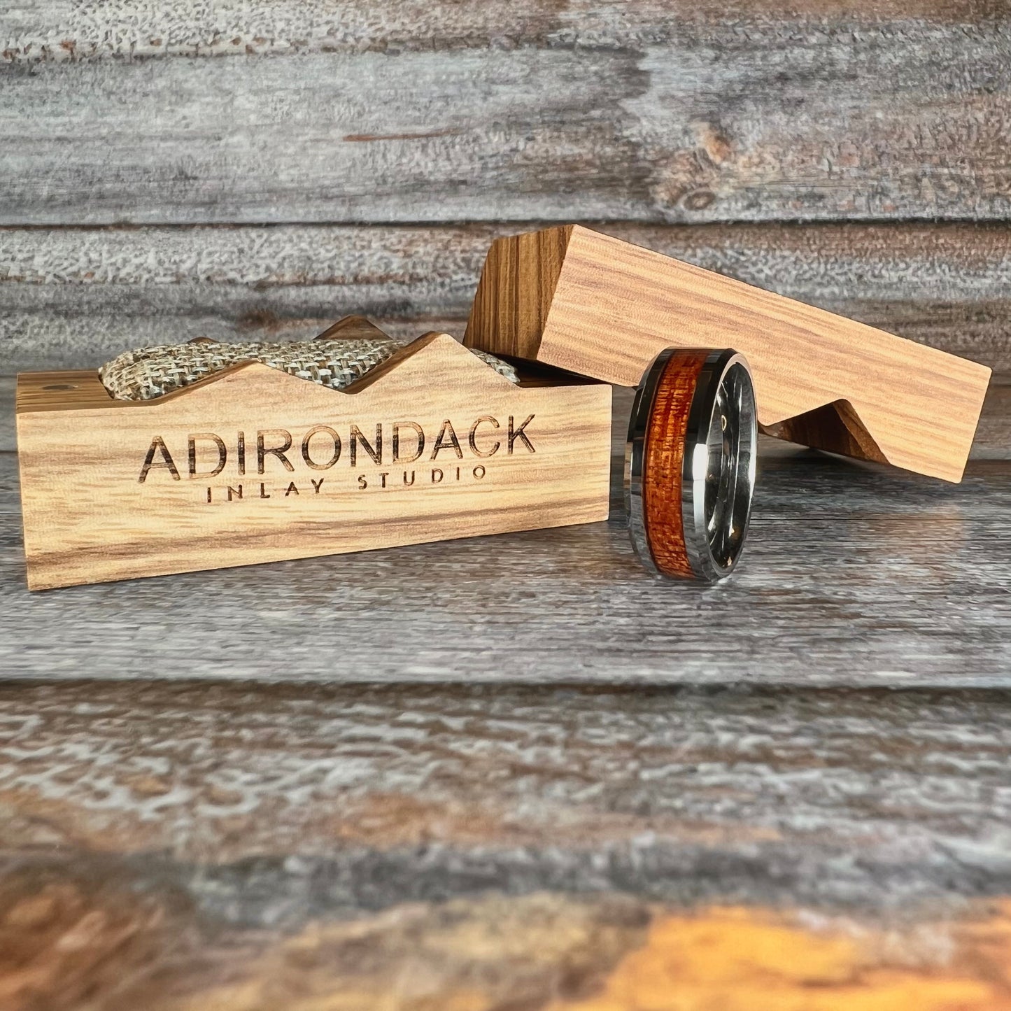 8mm Tungsten Band, Koa Wood ring, Wood Inlay ring, wood band, nature inspired ring, Mens wood ring, Womans wood Ring, Wood Wedding Band - Premium Custom Jewelry from Adirondack Inlay Studio LLC - Just $119! Shop now at Adirondack Inlay Studio LLC