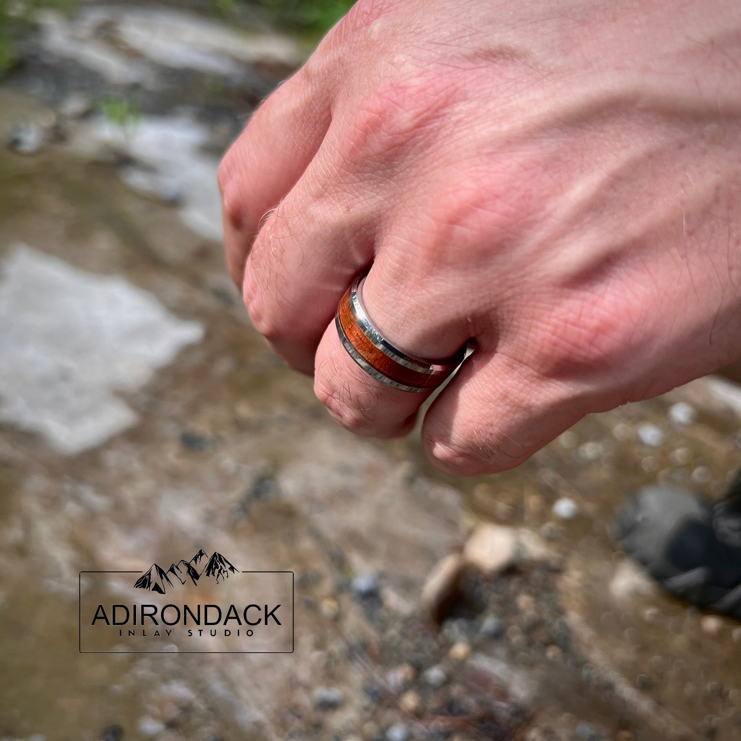 8mm Tungsten Band, Koa Wood ring, Wood Inlay ring, wood band, nature inspired ring, Mens wood ring, Womans wood Ring, Wood Wedding Band - Premium Custom Jewelry from Adirondack Inlay Studio LLC - Just $119! Shop now at Adirondack Inlay Studio LLC