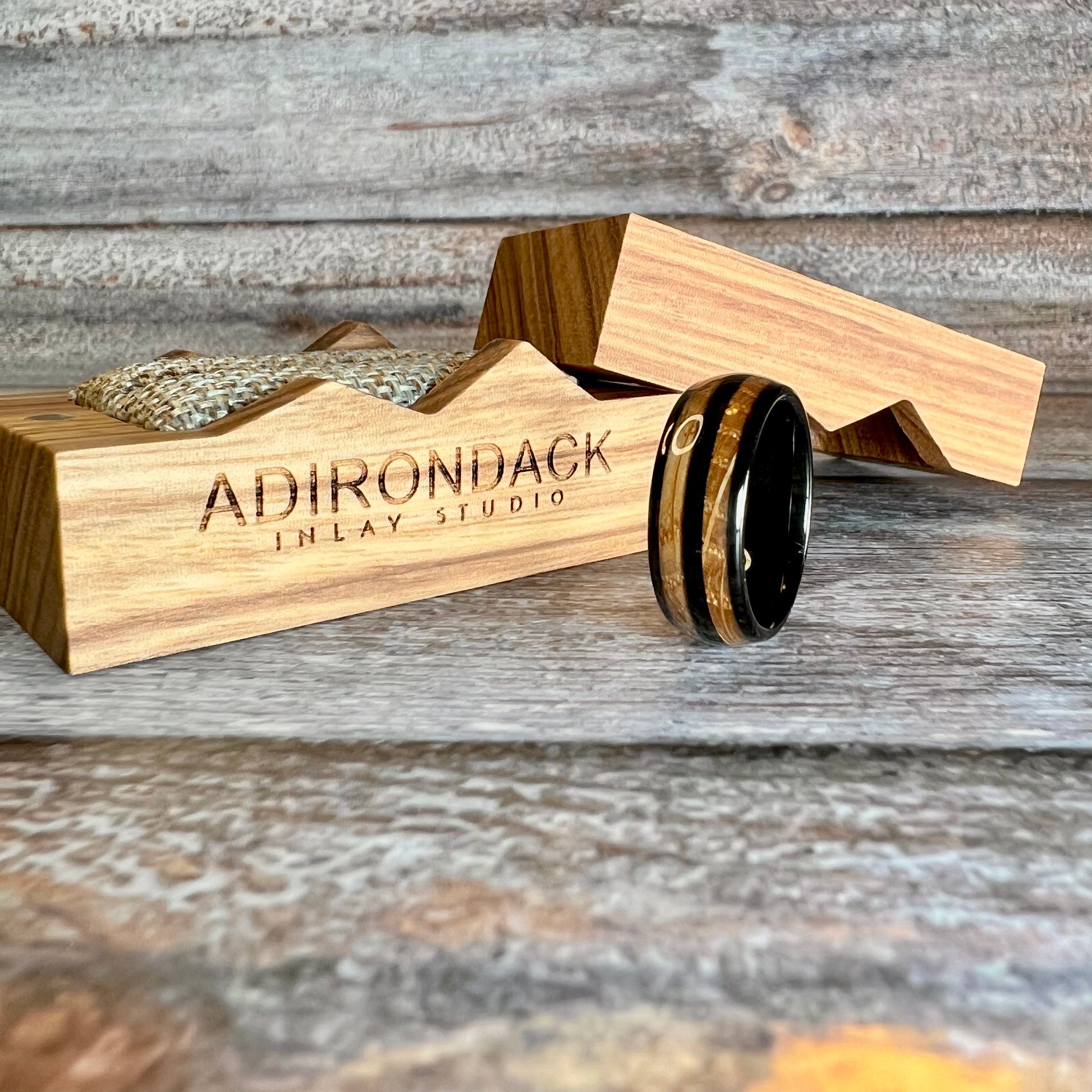 8mm Double Channel Black Tungsten Band, Whisky Wood Band, Whisky Barrel ring, Whisky Ring, Wood Inlay ring, wood band, Mens Ring, Womans Ring, Wood Wedding Band - Premium Custom Jewelry from Adirondack Inlay Studio LLC - Just $119! Shop now at Adirondack Inlay Studio LLC