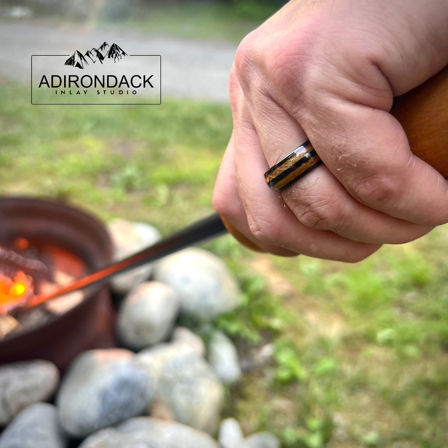 8mm Double Channel Black Tungsten Band, Whisky Wood Band, Whisky Barrel ring, Whisky Ring, Wood Inlay ring, wood band, Mens Ring, Womans Ring, Wood Wedding Band - Premium Custom Jewelry from Adirondack Inlay Studio LLC - Just $119! Shop now at Adirondack Inlay Studio LLC