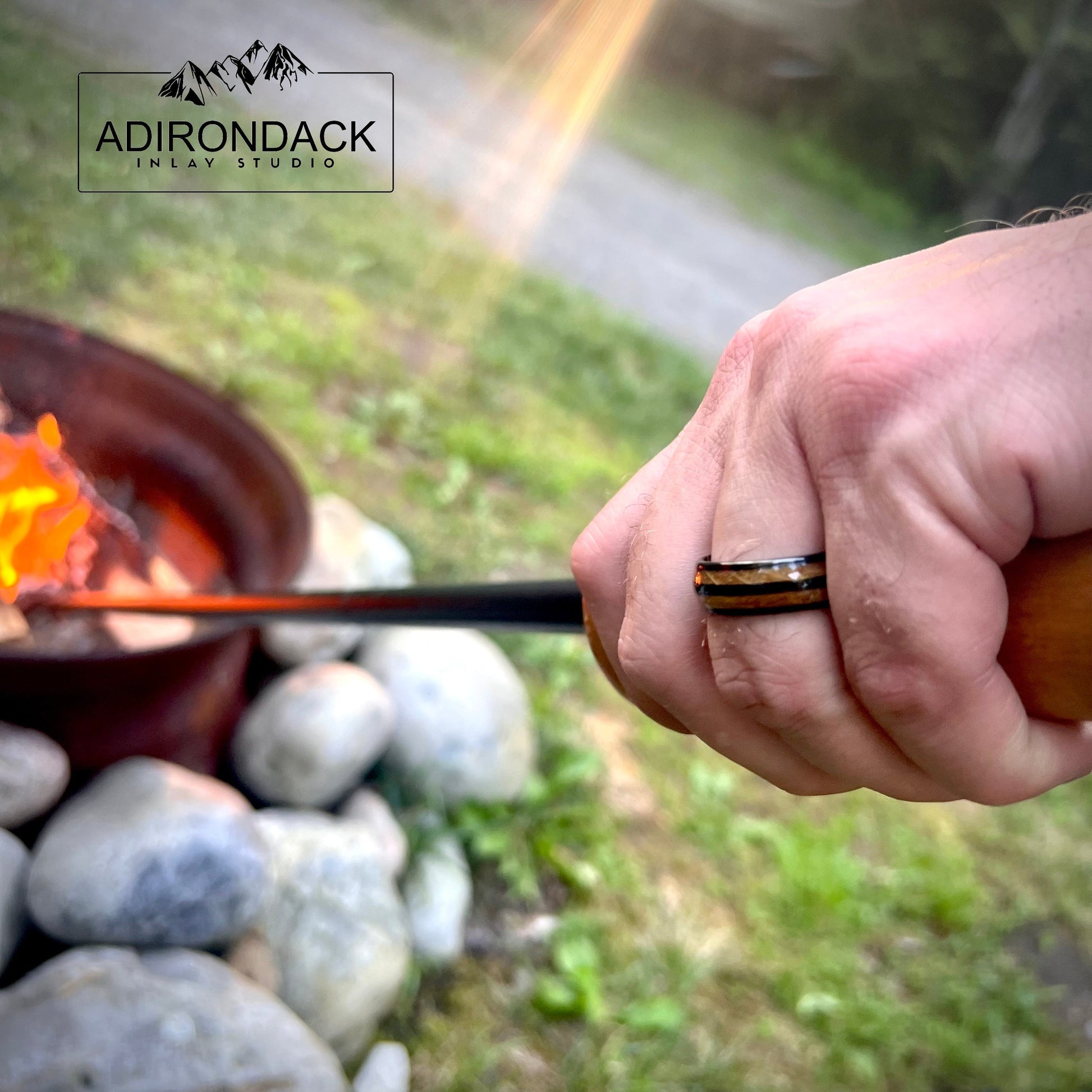 8mm Double Channel Black Tungsten Band, Whisky Wood Band, Whisky Barrel ring, Whisky Ring, Wood Inlay ring, wood band, Mens Ring, Womans Ring, Wood Wedding Band - Premium Custom Jewelry from Adirondack Inlay Studio LLC - Just $119! Shop now at Adirondack Inlay Studio LLC