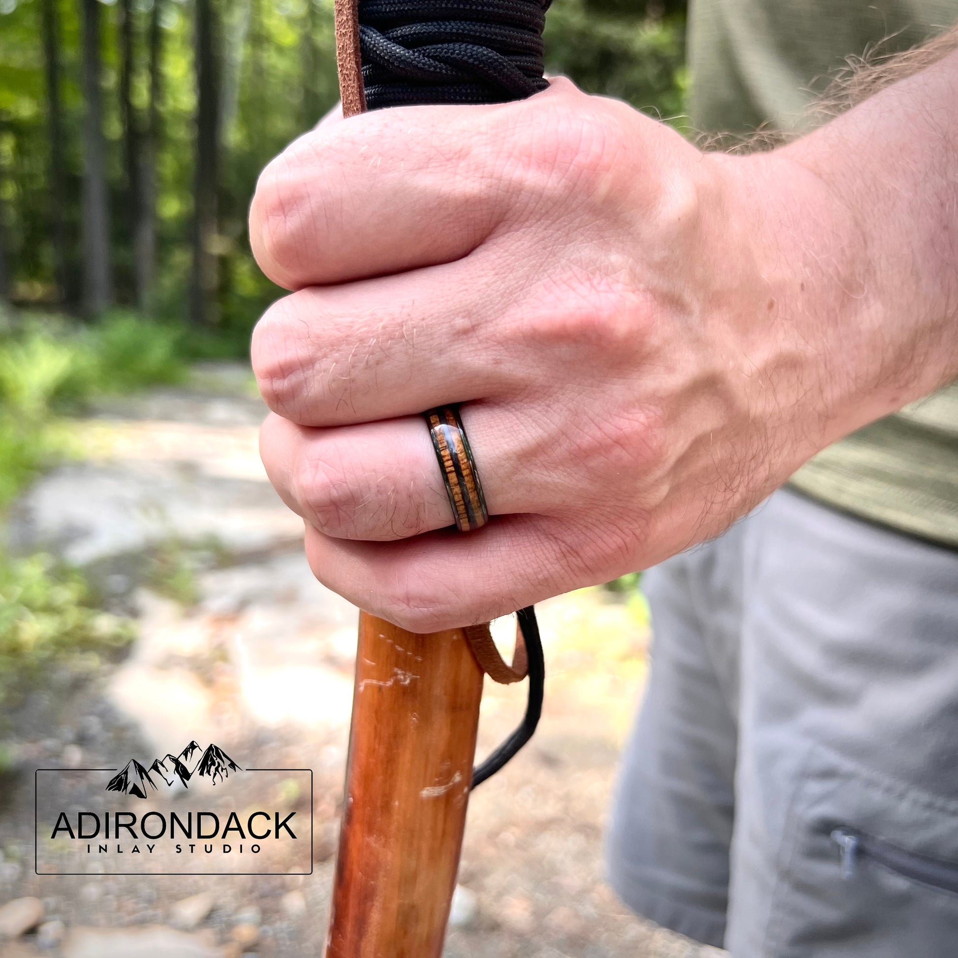 6mm Double Channel Black Zirconia Band, Koa Wood ring, Wood Inlay ring, wood band, nature inspired ring, Mens Wood Ring, Womans Wood Ring, Nature Wedding Band - Premium Custom Jewelry from Adirondack Inlay Studio LLC - Just $119! Shop now at Adirondack Inlay Studio LLC