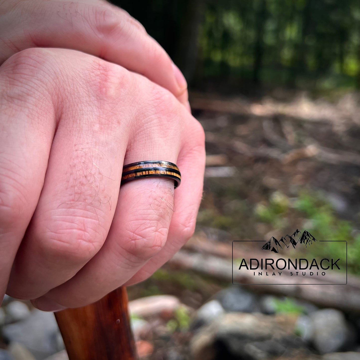 6mm Double Channel Black Zirconia Band, Koa Wood ring, Wood Inlay ring, wood band, nature inspired ring, Mens Wood Ring, Womans Wood Ring, Nature Wedding Band - Premium Custom Jewelry from Adirondack Inlay Studio LLC - Just $119! Shop now at Adirondack Inlay Studio LLC