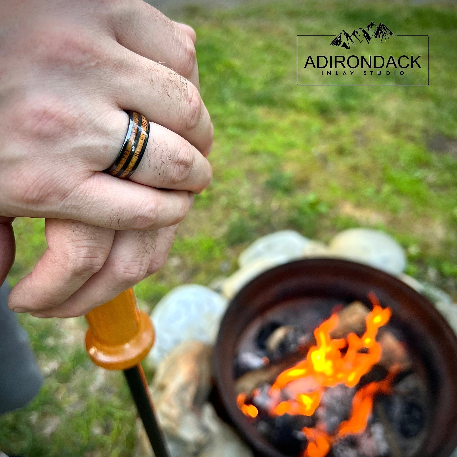 8mm Double Channel Black Zirconia Band,  Koa Wood ring, Wood Inlay ring, Wood Band, Nature Inspired Ring, Wood Mens ring, Wood Womans Ring, Wood Wedding Band - Premium Custom Jewelry from Adirondack Inlay Studio LLC - Just $119! Shop now at Adirondack Inlay Studio LLC