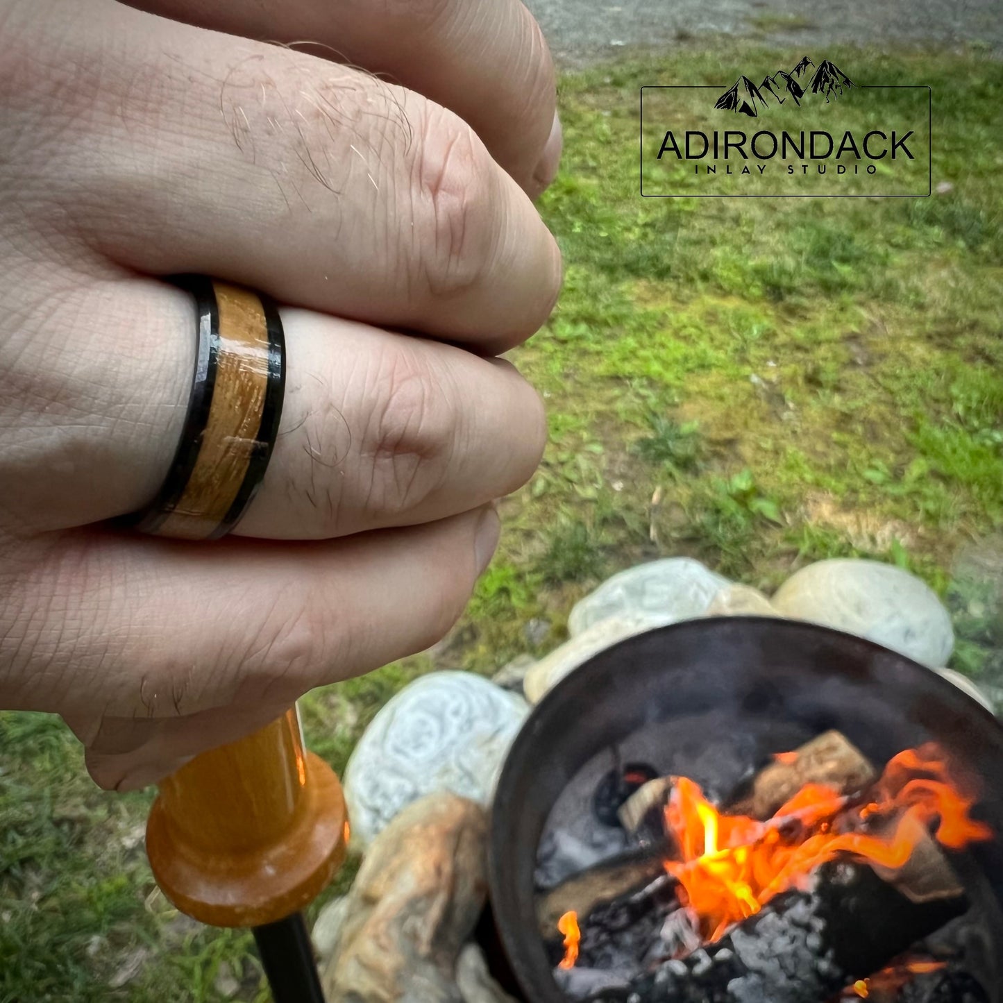 8mm Black Tungsten Band, Whisky Wood Band, Whisky Barrel ring, Whisky Stave Band, Wood Inlay ring, wood band, Mens wood ring, Womans wood Ring, Wood Wedding Band - Premium Custom Jewelry from Adirondack Inlay Studio LLC - Just $119! Shop now at Adirondack Inlay Studio LLC
