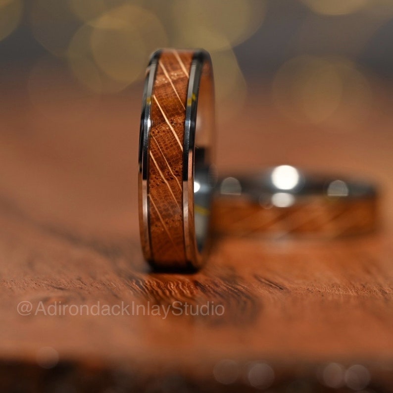 6mm Tungsten Carbide Band, Whisky Wood Band, Whisky Barrel ring, Whisky Ring, Wood Inlay ring, wood band, Mens wood ring, Womans wood Ring, Alternative Wedding Ring - Premium Custom Jewelry from Adirondack Inlay Studio LLC - Just $119! Shop now at Adirondack Inlay Studio LLC