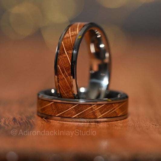 6mm Tungsten Carbide Band, Whisky Wood Band, Whisky Barrel ring, Whisky Ring, Wood Inlay ring, wood band, Mens wood ring, Womans wood Ring, Alternative Wedding Ring - Premium Custom Jewelry from Adirondack Inlay Studio LLC - Just $119! Shop now at Adirondack Inlay Studio LLC