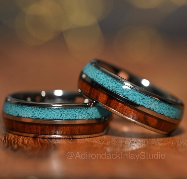 8mm Wood and Turquoise Ring, wood wedding band, Turquoise Band, Nature inspired ring, mens promise ring, Mens Wood Ring, nature wedding ring - Premium Custom Jewelry from Adirondack Inlay Studio LLC - Just $119! Shop now at Adirondack Inlay Studio LLC