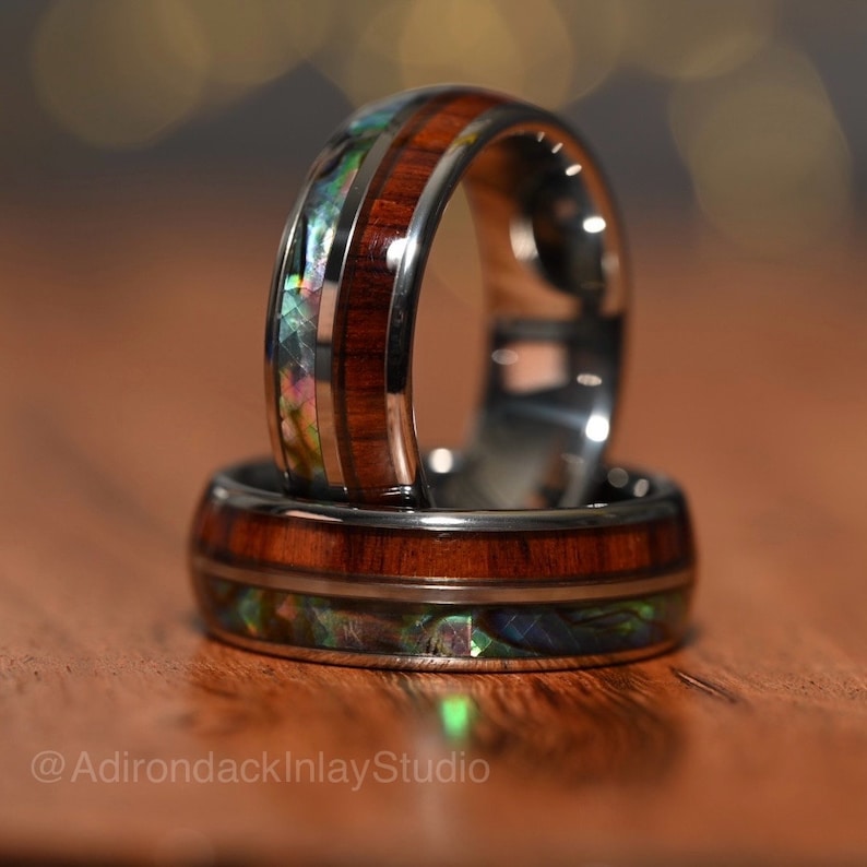 8mm Wood and Abalone Ring, Abalone ring, Wood Wedding Ring, Mens promise ring, Mens Wood Ring, nature wedding ring, Mens engagement ring - Premium Custom Jewelry from Adirondack Inlay Studio LLC - Just $119! Shop now at Adirondack Inlay Studio LLC