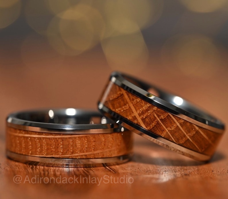 8mm Tungsten Carbide Band, Whisky Wood Band, Whisky Barrel ring, Whisky Band, Wood Inlay Ring, Wood Band, Mens ring, Womans Ring, Alternative Wedding Band - Premium Custom Jewelry from Adirondack Inlay Studio LLC - Just $119! Shop now at Adirondack Inlay Studio LLC