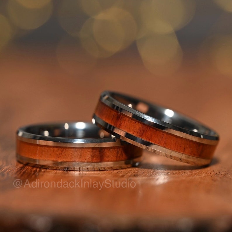 6mm Tungsten Band, Koa Wood ring, Wood Inlay ring, wood band, nature inspired ring, Mens Wood Ring, Womans Wood Ring, Alternative Wedding Band - Premium Custom Jewelry from Adirondack Inlay Studio LLC - Just $119! Shop now at Adirondack Inlay Studio LLC