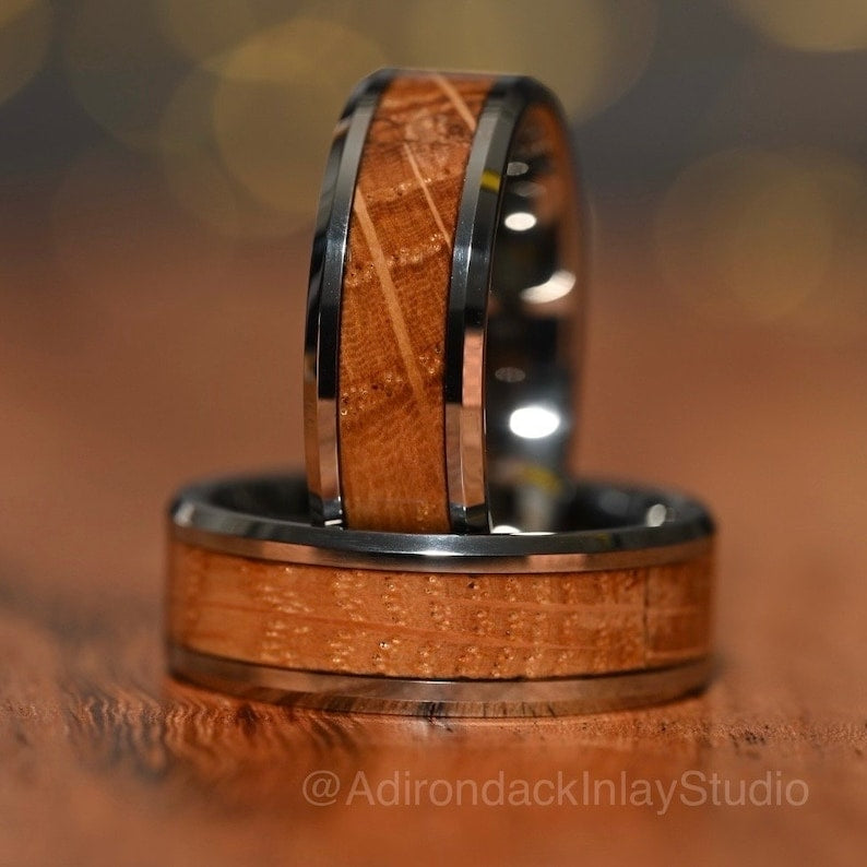 8mm Tungsten Carbide Band, Whisky Wood Band, Whisky Barrel ring, Whisky Band, Wood Inlay Ring, Wood Band, Mens ring, Womans Ring, Alternative Wedding Band - Premium Custom Jewelry from Adirondack Inlay Studio LLC - Just $119! Shop now at Adirondack Inlay Studio LLC