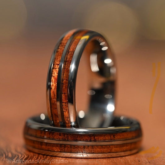 6mm Double Channel Tungsten Band, Koa Wood ring, Wood Inlay ring, wood band, nature inspired ring, Mens Ring, Womans Ring, Alternative Wedding Band - Premium Custom Jewelry from Adirondack Inlay Studio LLC - Just $119! Shop now at Adirondack Inlay Studio LLC