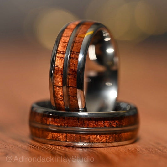 8mm Double Channel Tungsten Band, Koa Wood ring, Wood Inlay ring, Wood Band, Nature Inspired Ring, Wood Mens ring, Wood Womans Ring, Wood Wedding Band - Premium Custom Jewelry from Adirondack Inlay Studio LLC - Just $119! Shop now at Adirondack Inlay Studio LLC