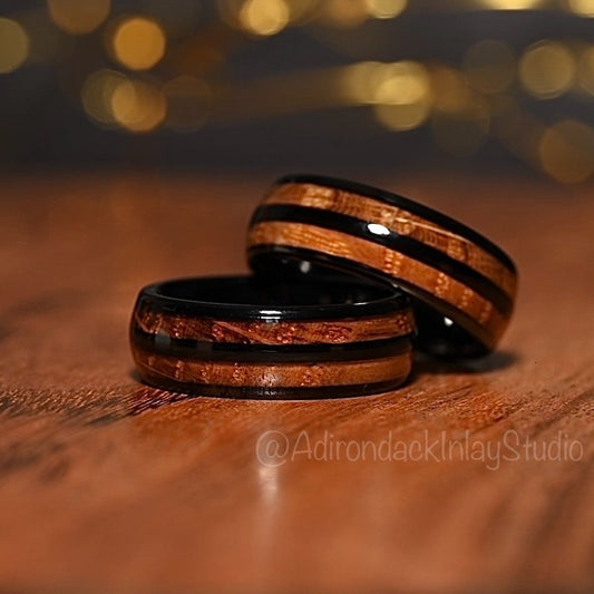 8mm Double Channel Black Tungsten Band, Whisky Wood Band, Whisky Barrel ring, Whisky Ring, Wood Inlay ring, wood band, Mens Ring, Womans Ring, Wood Wedding Band - Premium Custom Jewelry from Adirondack Inlay Studio LLC - Just $119! Shop now at Adirondack Inlay Studio LLC