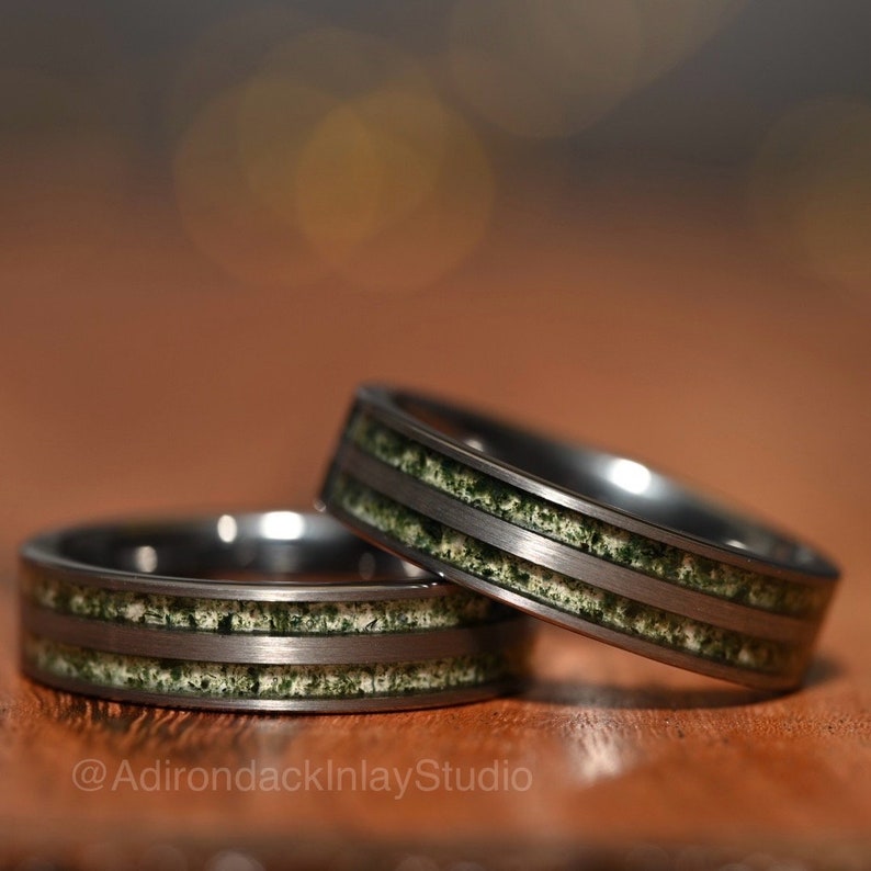 6mm Double Channel Tungsten Band, Moss Agate Band, Moss Agate ring, Agate Ring, Gemstone Inlay ring, Agate band, Mens Ring, Womans Ring, Wedding Band - Premium Custom Jewelry from Adirondack Inlay Studio LLC - Just $119! Shop now at Adirondack Inlay Studio LLC