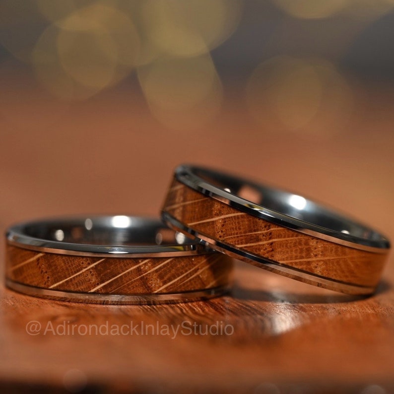 6mm Tungsten Carbide Band, Whisky Wood Band, Whisky Barrel ring, Whisky Ring, Wood Inlay ring, wood band, Mens wood ring, Womans wood Ring, Alternative Wedding Ring - Premium Custom Jewelry from Adirondack Inlay Studio LLC - Just $119! Shop now at Adirondack Inlay Studio LLC