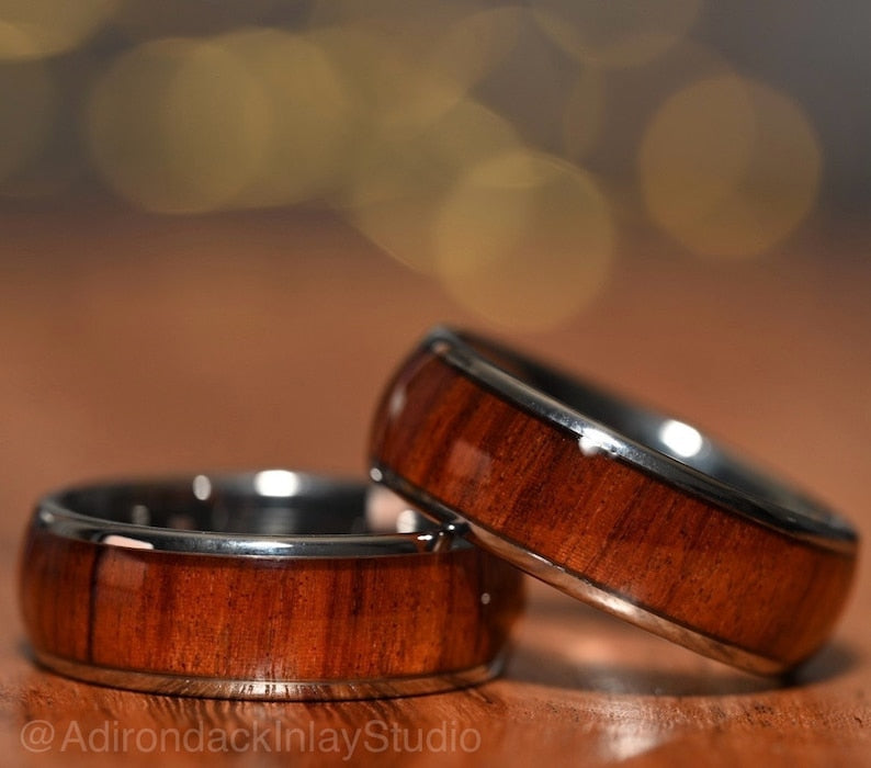 8mm Rounded Tungsten Band, Koa Wood ring, Wood Inlay ring, wood band, nature inspired ring, Mens wood ring, Womans wood Ring, Wood Wedding Band - Premium Custom Jewelry from Adirondack Inlay Studio LLC - Just $119! Shop now at Adirondack Inlay Studio LLC