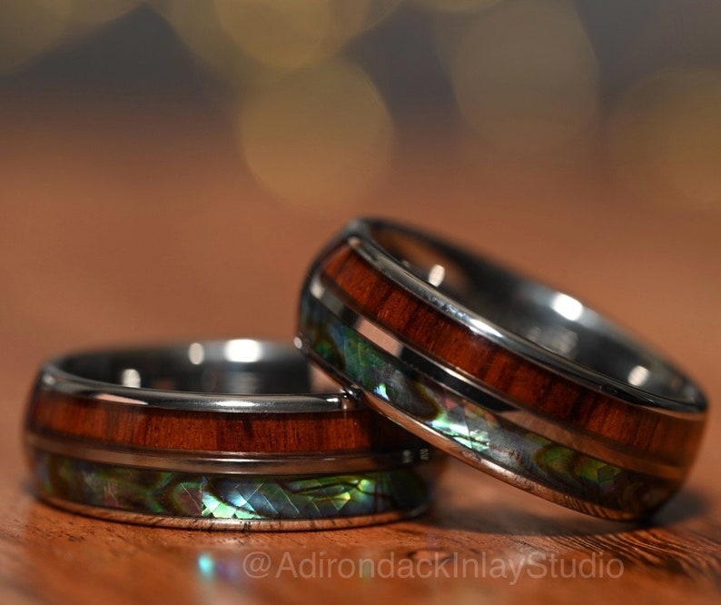 8mm Wood and Abalone Ring, Abalone ring, Wood Wedding Ring, Mens promise ring, Mens Wood Ring, nature wedding ring, Mens engagement ring - Premium Custom Jewelry from Adirondack Inlay Studio LLC - Just $119! Shop now at Adirondack Inlay Studio LLC