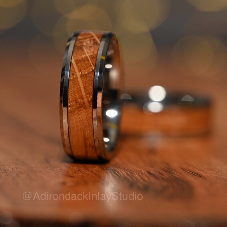 8mm Tungsten Carbide Band, Whisky Wood Band, Whisky Barrel ring, Whisky Band, Wood Inlay Ring, Wood Band, Mens ring, Womans Ring, Alternative Wedding Band - Premium Custom Jewelry from Adirondack Inlay Studio LLC - Just $119! Shop now at Adirondack Inlay Studio LLC