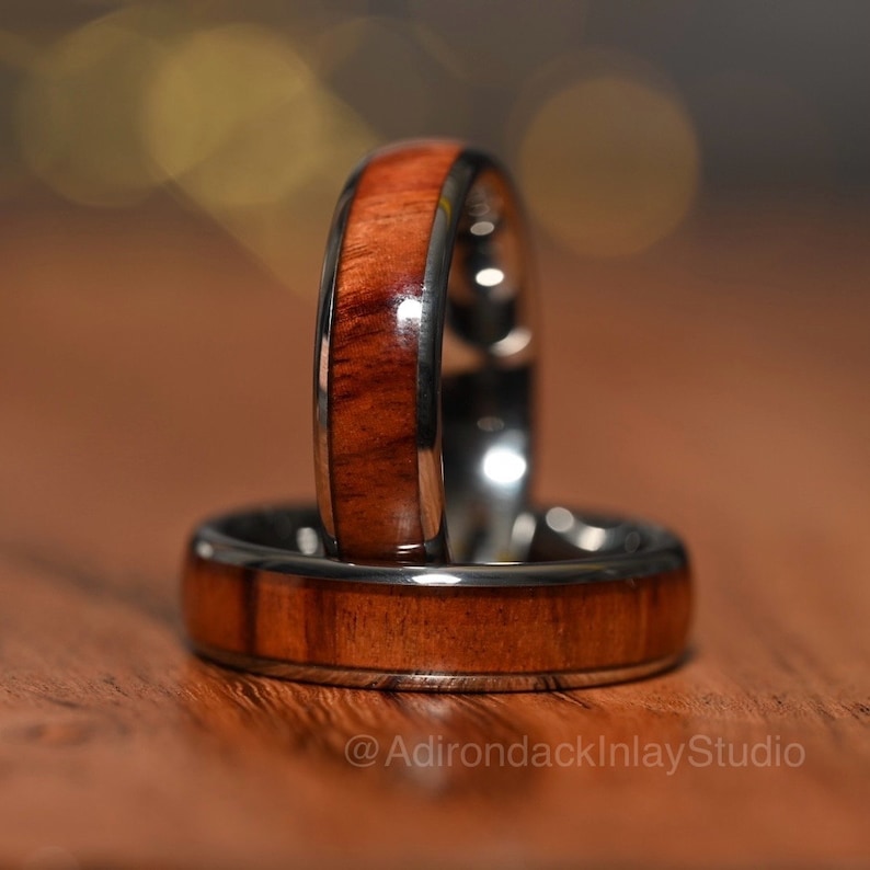 6mm Rounded Tungsten Band, Koa Wood ring, Wood Inlay ring, wood band, nature inspired ring, Mens Wood Ring, Womans Wood Ring, Alternative Wedding Band - Premium Custom Jewelry from Adirondack Inlay Studio LLC - Just $119! Shop now at Adirondack Inlay Studio LLC
