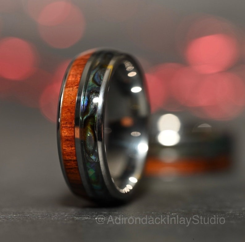 8mm Wood and Abalone Ring, Abalone ring, Wood Wedding Ring, Mens promise ring, Mens Wood Ring, nature wedding ring, Mens engagement ring - Premium Custom Jewelry from Adirondack Inlay Studio LLC - Just $119! Shop now at Adirondack Inlay Studio LLC