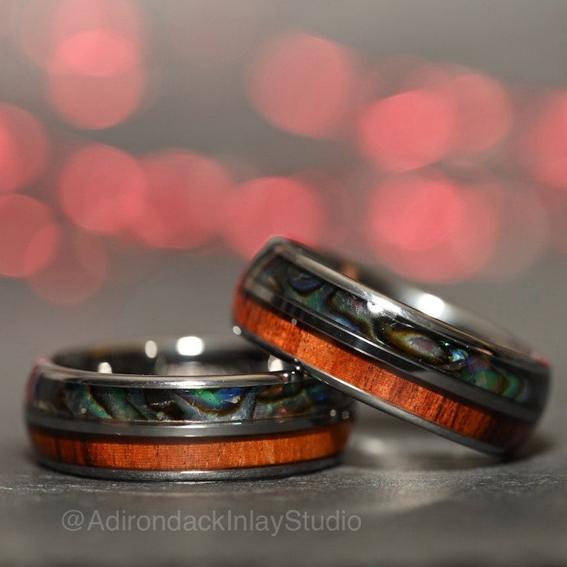 8mm Wood and Abalone Ring, Abalone ring, Wood Wedding Ring, Mens promise ring, Mens Wood Ring, nature wedding ring, Mens engagement ring - Premium Custom Jewelry from Adirondack Inlay Studio LLC - Just $119! Shop now at Adirondack Inlay Studio LLC