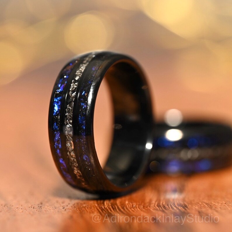 8mm Meteorite ring, Galaxy ring, Nebula Ring, meteorite, black tungsten ring, mens ring, womans ring, Wedding ring, engagement ring, promise ring - Premium Custom Jewelry from Adirondack Inlay Studio LLC - Just $119! Shop now at Adirondack Inlay Studio LLC