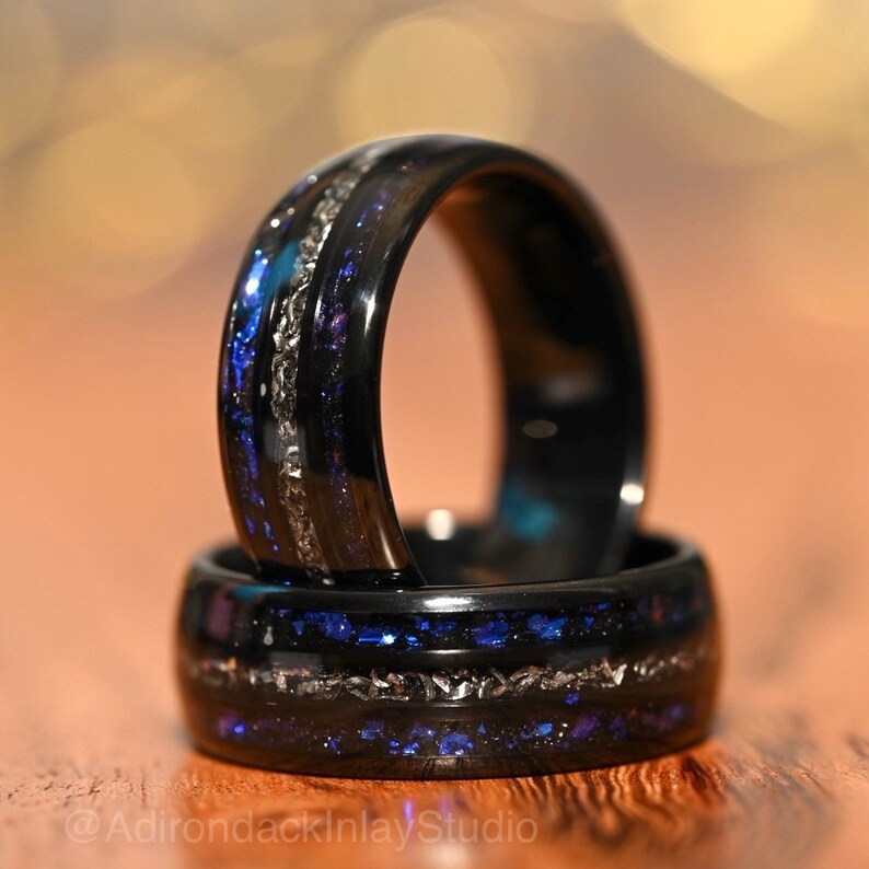 8mm Meteorite ring, Galaxy ring, Nebula Ring, meteorite, black tungsten ring, mens ring, womans ring, Wedding ring, engagement ring, promise ring - Premium Custom Jewelry from Adirondack Inlay Studio LLC - Just $119! Shop now at Adirondack Inlay Studio LLC
