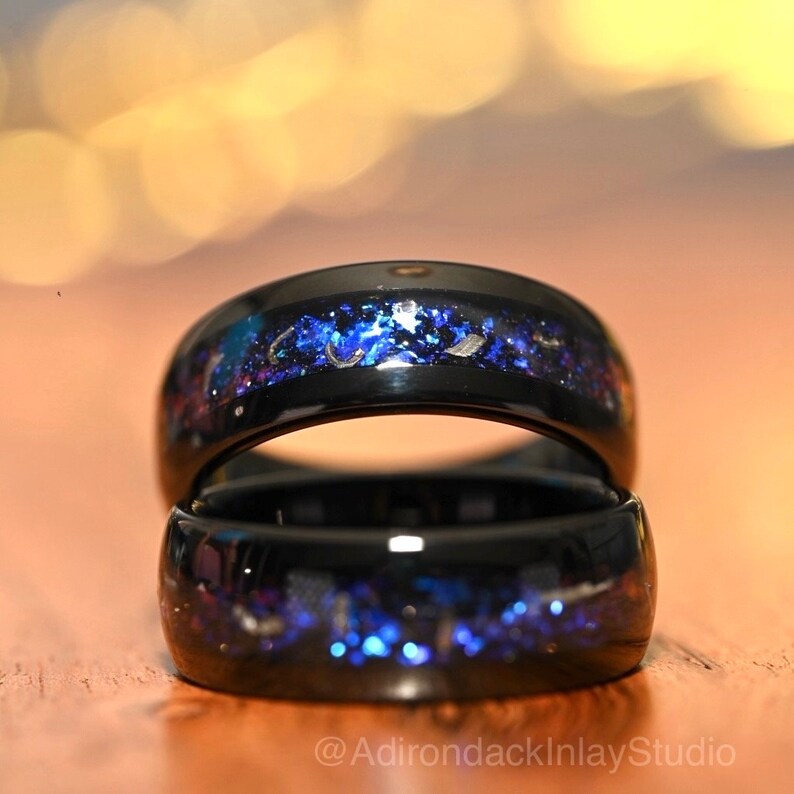 8mm Meteorite ring, Galaxy ring, Orion Nebula Ring, black tungsten ring, mens ring, womans ring, Wedding ring, engagement ring, promise ring - Premium Custom Jewelry from Adirondack Inlay Studio LLC - Just $119! Shop now at Adirondack Inlay Studio LLC