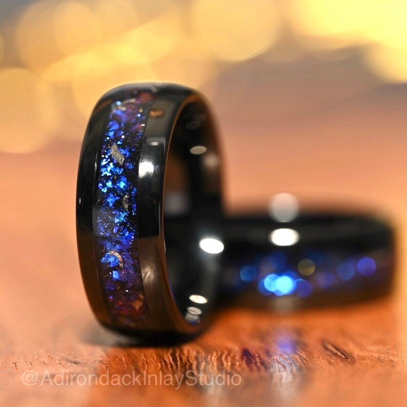 8mm Meteorite ring, Galaxy ring, Orion Nebula Ring, black tungsten ring, mens ring, womans ring, Wedding ring, engagement ring, promise ring - Premium Custom Jewelry from Adirondack Inlay Studio LLC - Just $119! Shop now at Adirondack Inlay Studio LLC