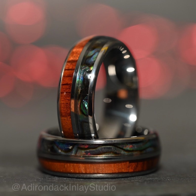8mm Wood and Abalone Ring, Abalone ring, Wood Wedding Ring, Mens promise ring, Mens Wood Ring, nature wedding ring, Mens engagement ring - Premium Custom Jewelry from Adirondack Inlay Studio LLC - Just $119! Shop now at Adirondack Inlay Studio LLC