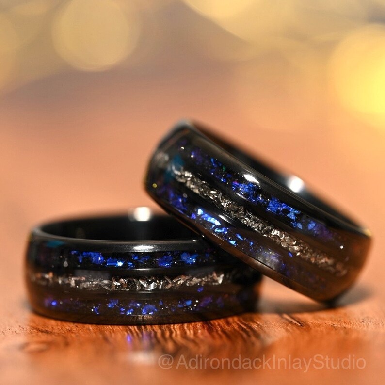8mm Meteorite ring, Galaxy ring, Nebula Ring, meteorite, black tungsten ring, mens ring, womans ring, Wedding ring, engagement ring, promise ring - Premium Custom Jewelry from Adirondack Inlay Studio LLC - Just $119! Shop now at Adirondack Inlay Studio LLC