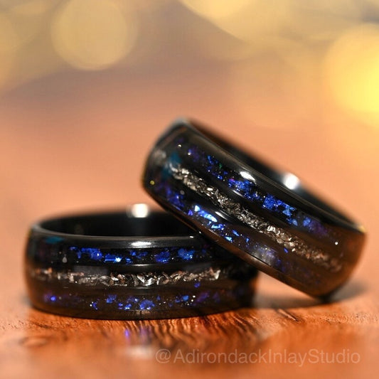 8mm Meteorite ring, Galaxy ring, Nebula Ring, meteorite, black tungsten ring, mens ring, womans ring, Wedding ring, engagement ring, promise ring - Premium Custom Jewelry from Adirondack Inlay Studio LLC - Just $119! Shop now at Adirondack Inlay Studio LLC