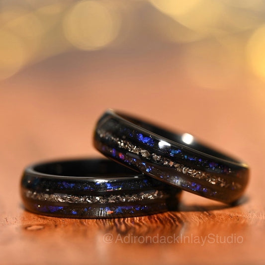 6mm Meteorite ring, Galaxy ring, Nebula Ring, meteorite, black tungsten ring, mens ring, womans ring, Wedding ring, engagement ring, promise ring - Premium Custom Jewelry from Adirondack Inlay Studio LLC - Just $119! Shop now at Adirondack Inlay Studio LLC
